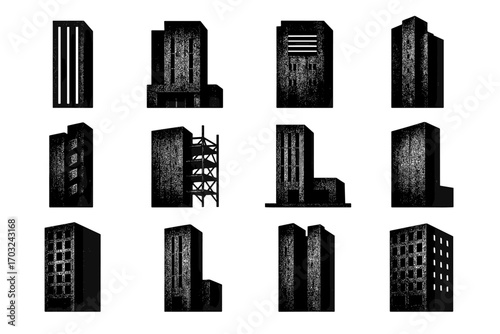 Vector patterns towers windows icon scaffold repetitive lobby brutalist section stairwell monolithic