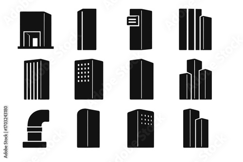 Icons detail side monolithic cluster vector icon brutalist vertical access exposed tower