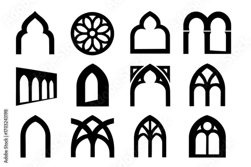 Window cloister icon arched detail gothic vector canopy spandrels ogee arch