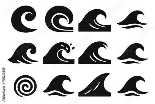 Rolling wave distant break icon ripple droplets powerful ocean vector
