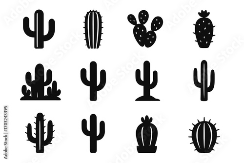 Cacti icons cactus vector cartoon pads cluster tall barrel arms desert icon