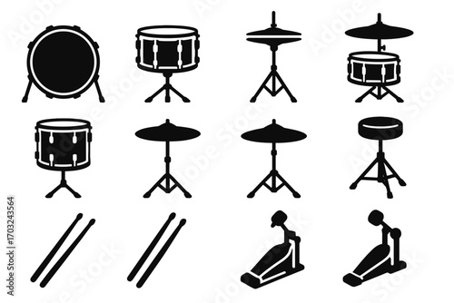 Drum pedal vector icon rack kick floor kit ride icons tom throne