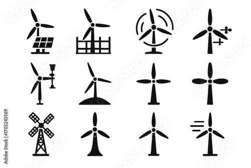 Wind tower icons hybrid motion vector turbine circular icon small sensors