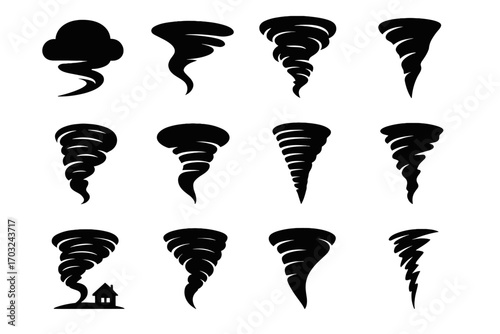 Icon vertical funnel set cone column stormfront icons chaotic tornado spire air