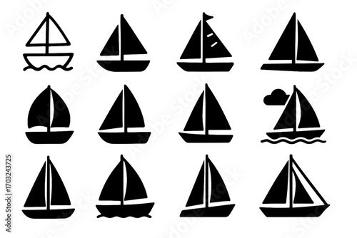 Stylized icon vector sailboat mast sailing modern long cruise icons sea sail