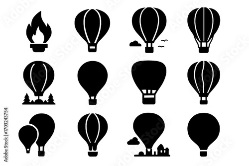 Rising fabric stylized icon vector detailed skywatching dual balloon flame air
