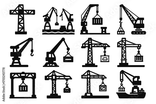 Cranes icon tower icons vector arm boom overhead load silhouette vertical crane