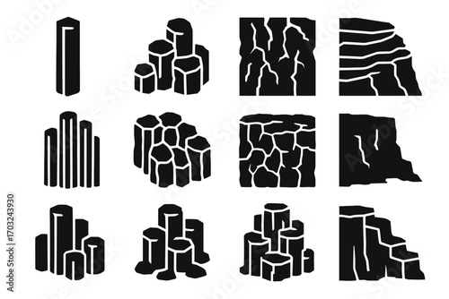 Stepped basalt stone edge collection column lava vector tall icon cracks
