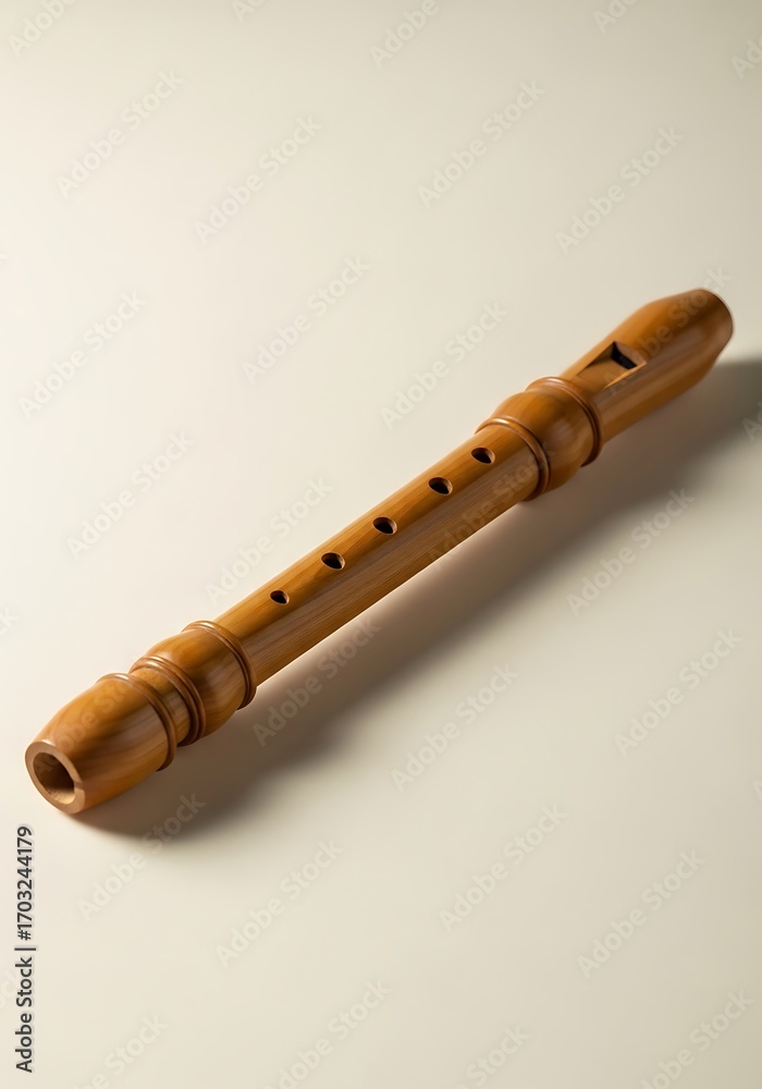 Naklejka premium Wooden Recorder Musical Instrument Exhibiting Tonal Clarity and Precision