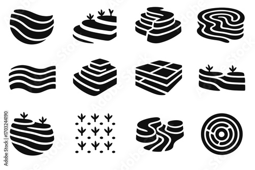 Grid icon irrigation wavy rice geometry terrace icons streams vector pair field