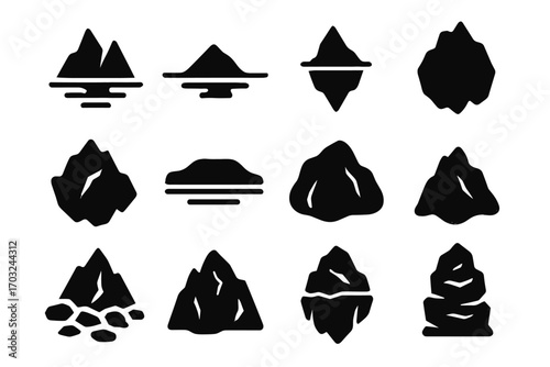 Iconic collection iceberg outline cold line icon vector sea mass tip rounded