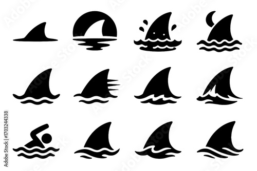 Fin lines vector crossing path shark view moonlight beneath icons speed icon