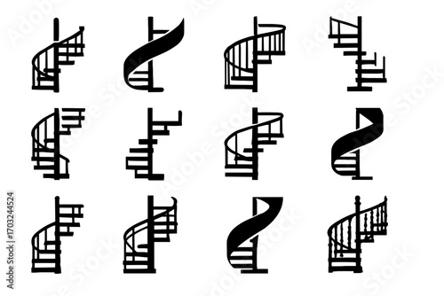 Icons elegant twist vector tight icon spiral historical steel treads floating staircase