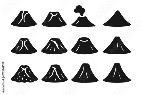 Split peak cone icon volcano vent plume volcanic vector eroded lava