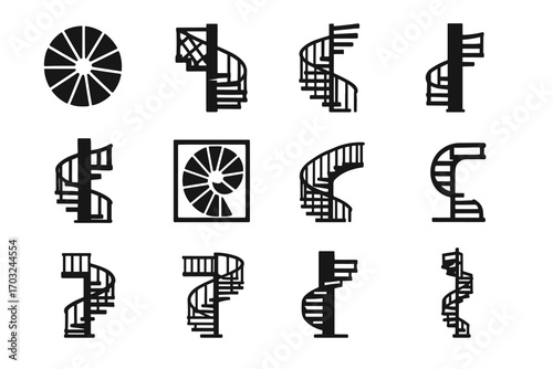 Mezzanine gallery steps staircase pattern design vector icon hybrid spiral elegant