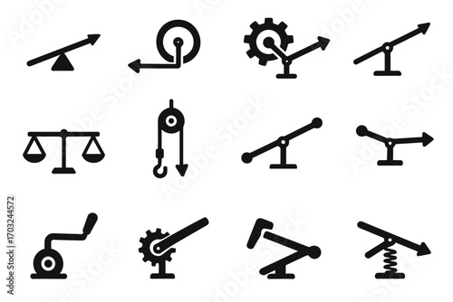 Icon simple mechanical pivot system lever balance handle combo mechanism vector icons