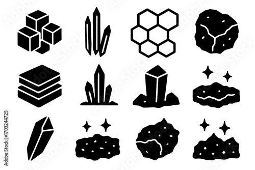 Crystal crust cubic salt evaporite vector hexagonal chunk shine icons line icon