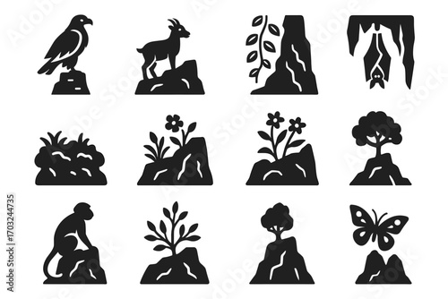 Icon monkey fauna ledge flora pinnacle vector rock cliff karst climbing mountain