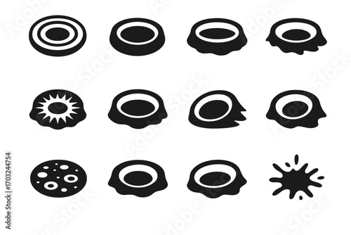 Vector rimmed asymmetric icons tilted wide surface basin crater icon rim lunar