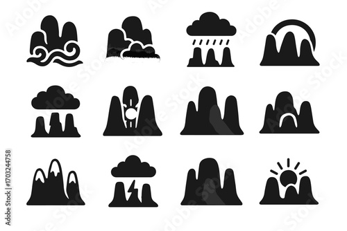 Peaks thundercloud through snow weather collection icons swirling towers icon hugging vector
