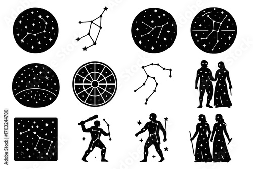 Trail guide vector star set icon constellation hercules astrological layout equinox