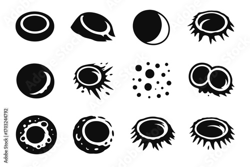 Icon crater rim streak lunar pole detail ridge contrast small vector icons