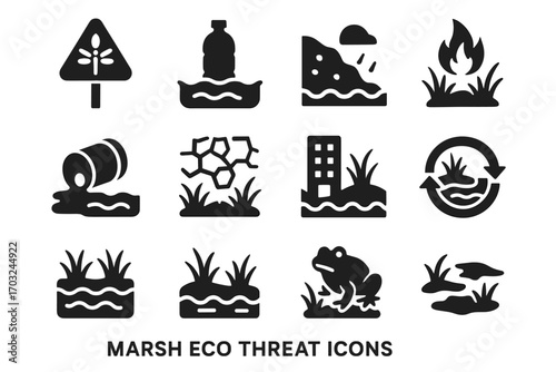 Patch vector invasive channel threat icon development eco marsh fire dried habitat