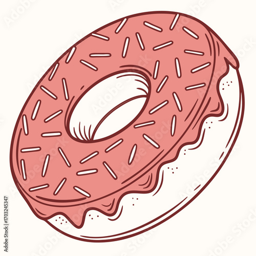 Delicious Donut with Pink Frosting and Sprinkles Illustration.