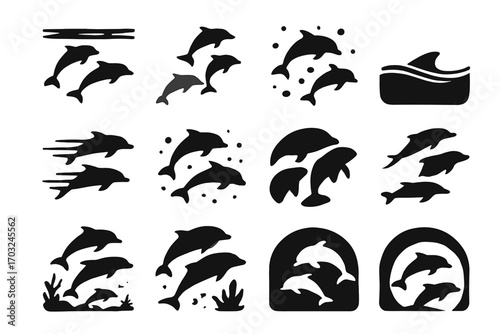 Curved silhouettes icon generation trails pod swimming image tunnel vector seen under