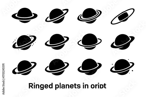 Shadowed ring halos ringed planet fine vector icon orbit wide