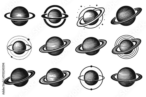 Vector icon diagram astronomy ringed style star observation illustration planet old planets