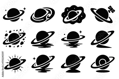 Icon nebula field crossing stars ring vector planet light space asteroid