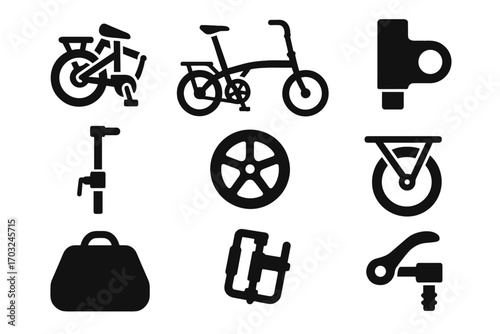 Joint bike handlebar rack icons folding release quick clamp bag icon vector