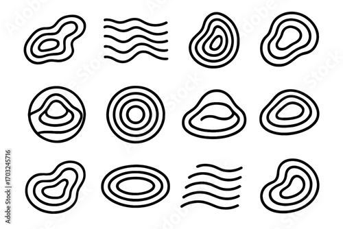 Elevation pattern slope contour icons vector effect line concentric abstract hill mountain