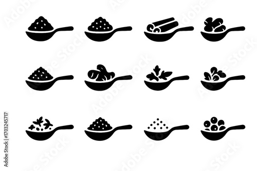 Vector spice clove ginger icons mixed spoon herbs curry turmeric icon salt