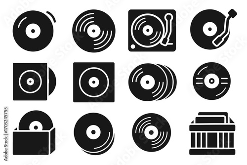 Vinyl label disc vintage vector grooves records record cover icons stacked icon