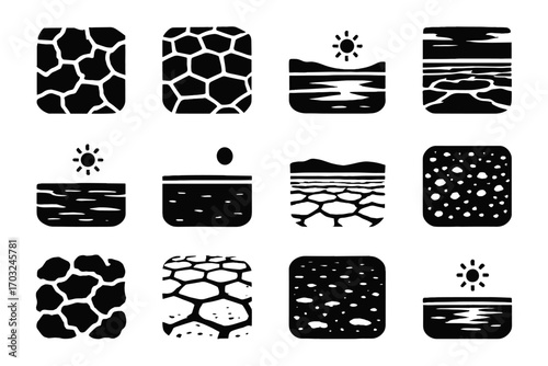 Field icon crust salt sun patterns encrustation dry flats white vector