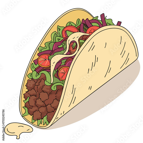 Delicious taco with fresh ingredients and savory meat filling ready to eat.