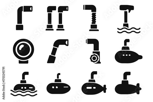 Icons extended double scope submarine eyepiece angled icon vector surface periscope waves