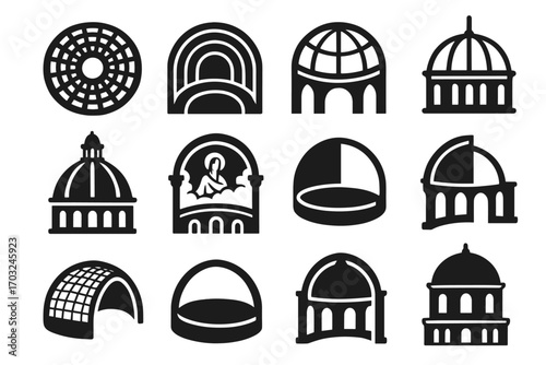 Base lantern icon mosaic concentric dome ribs crown inner set vector