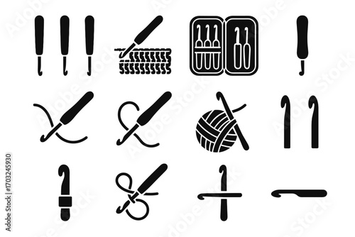 Handle comparison icons ball hook crochet icon beginner rubber project through vector