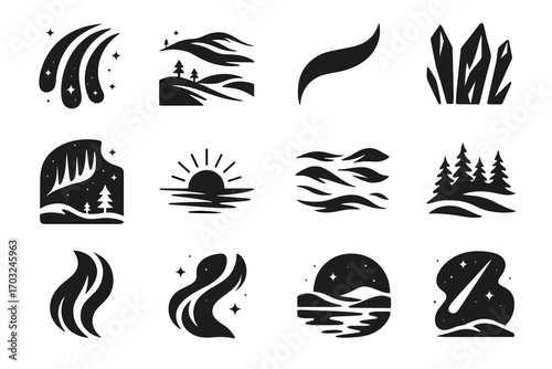 Dance mounds shimmer icon collection arctic snow shard vector light curved horizon