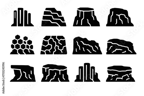 Columns columnar plateau basalt edge icon pillars ancient eroded vector hexagonal lava