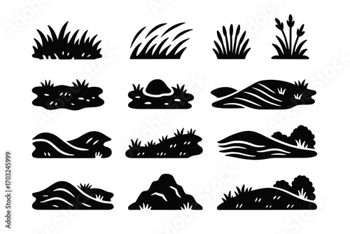 Vector field grassland wave icon terrain lines plant grass ground clustered soil