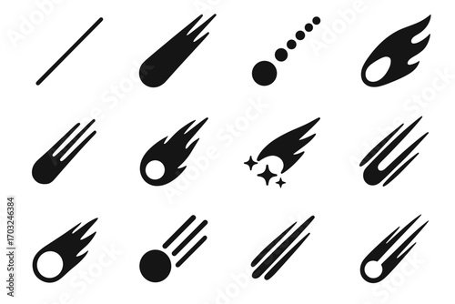Segmented meteor extended icon flaming vector streak tail beam pulsing trail