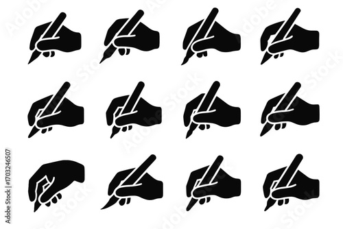 Position wrist overhand vector hold tripod icon support styles fine pen grip