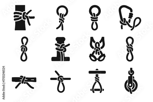 Rope loop icon anchor vector bowline rescue ring tent knot collection