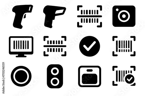 Laser digital head icons detection scanner scanning camera vector confirmation icon barcode