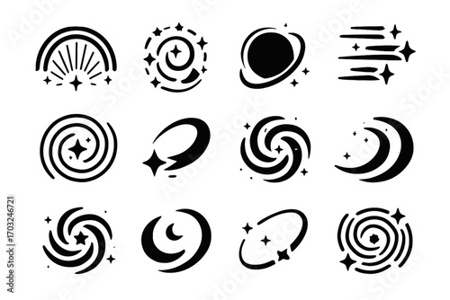 Vector spiral radiant segment celestial lunar orbit ripple icon sky star icons