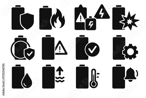 Safety system damaged protection icon vector battery label overload icons overheat alarm